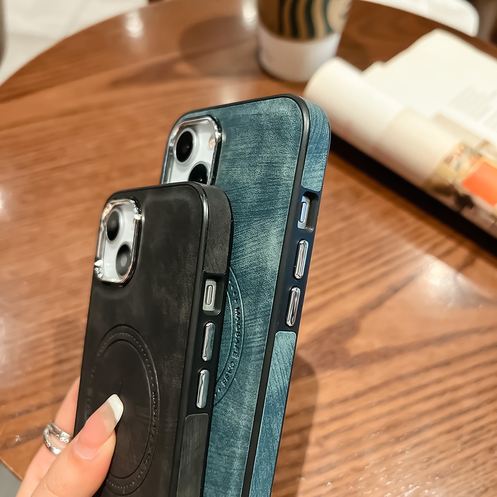 Ốp Điện Thoại Da Pu Viền TPU Từ Tính Kiêm Sạc Không Dây Magsafe Cho iPhone 14 13 12 11 Pro Max XS Max XR X 8 Plus