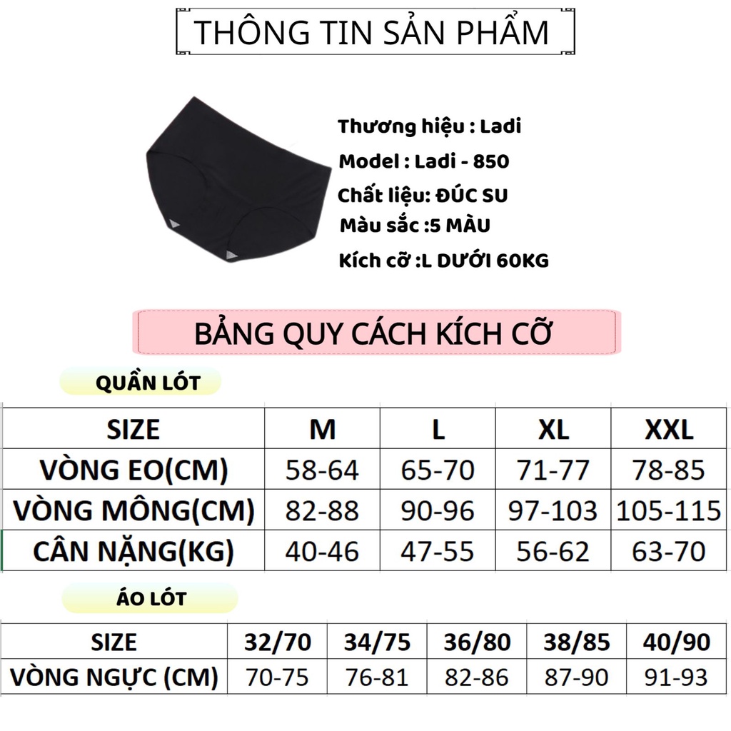 Quần Lót Nữ Đúc Su Thun Lạnh Thông Hơi Thoáng Mát Không Đường May Ladi-850