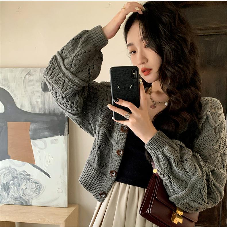 Áo Khoác Cardigan Len Mỏng Dáng Ngắn Cổ v Thời Trang Mùa Thu Dành Cho Nữ