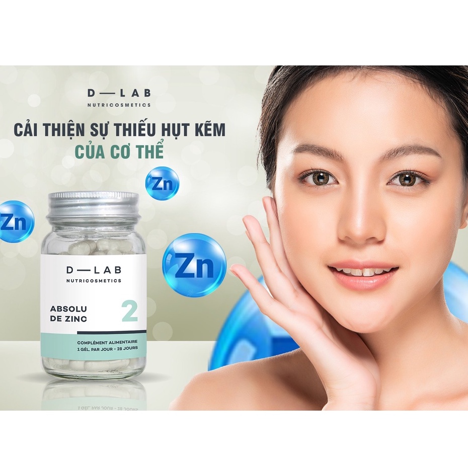 Viên Kẽm ABSOLU DE ZINC DLAB 28 viên tăng cường hệ miễn dịch, cải thiện vẻ đẹp làn da, cân bằng vi sinh đường ruột PHÁP
