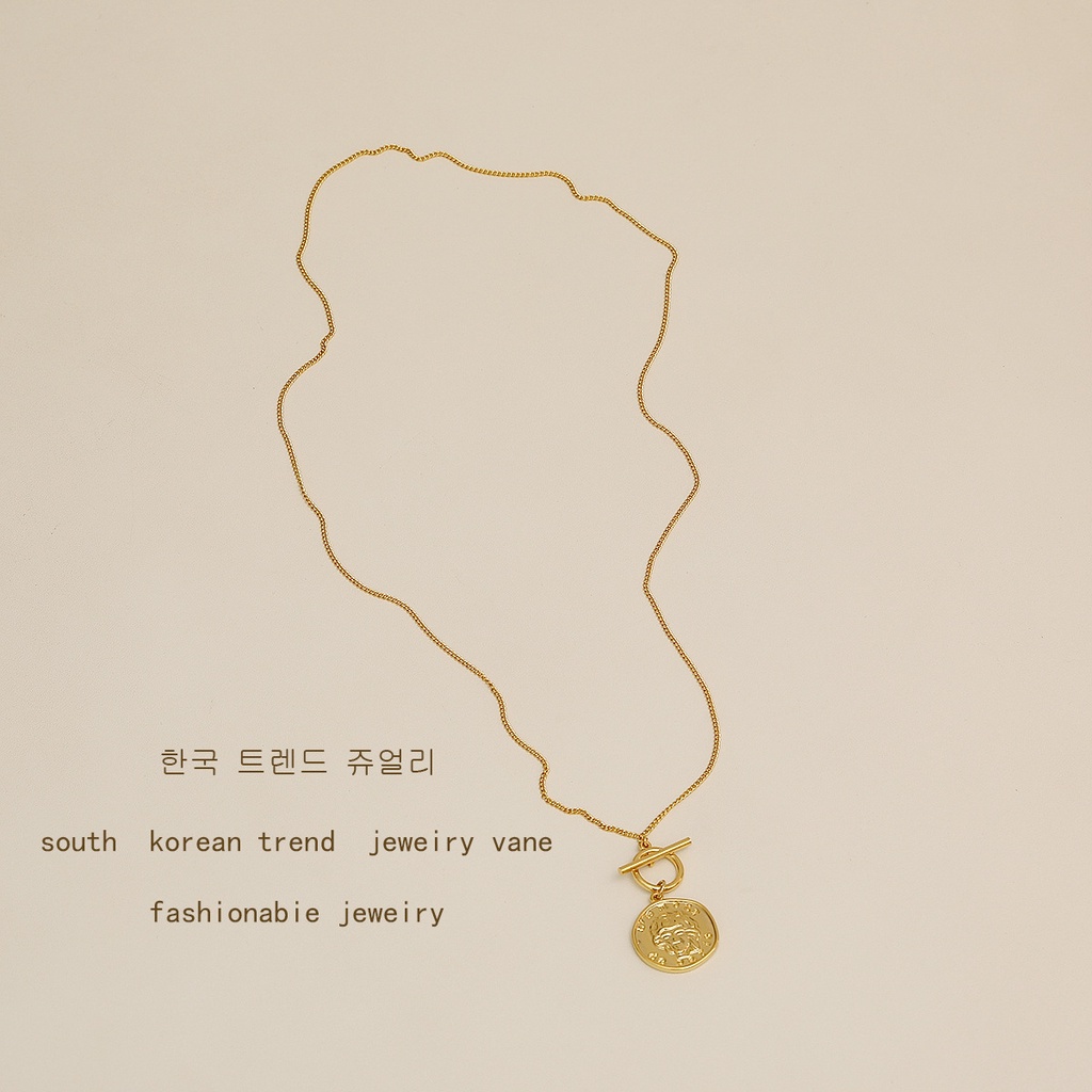 Vòng cổ Mạ Vàng 16K Phối Mặt Đồng Xu Thời Trang Retro Cho Nữ