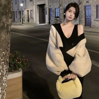 Set đầm len dệt kim thời trang thu đông thanh lịch cho nữ