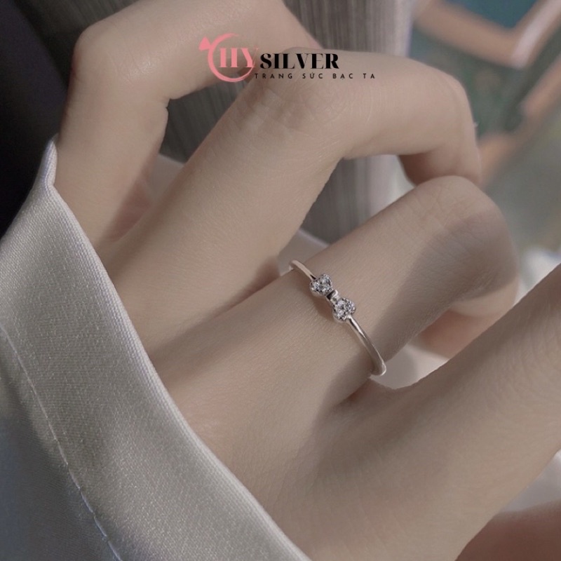 Nhẫn bạc ta nơ đính đá nhỏ xinh nữ tính nhẹ nhàng nhẫn nữ bạc thật giá rẻ dạng Freesize tự điều chỉnh size