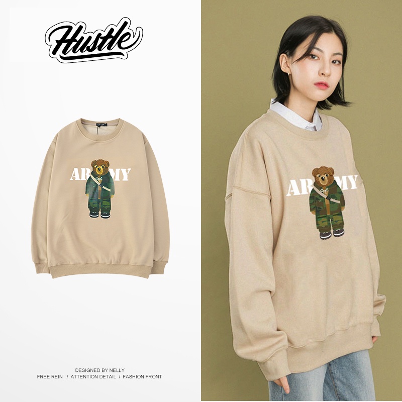 Áo Sweater nỉ bông hoạ tiết hình Gấu in Cao Cấp (HÀNG LOẠI 1), Áo nỉ 3 màu Nelly Heybig form oversize