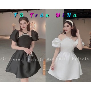 Đầm 2 dây hở nơ lưng đính đá nơ thân