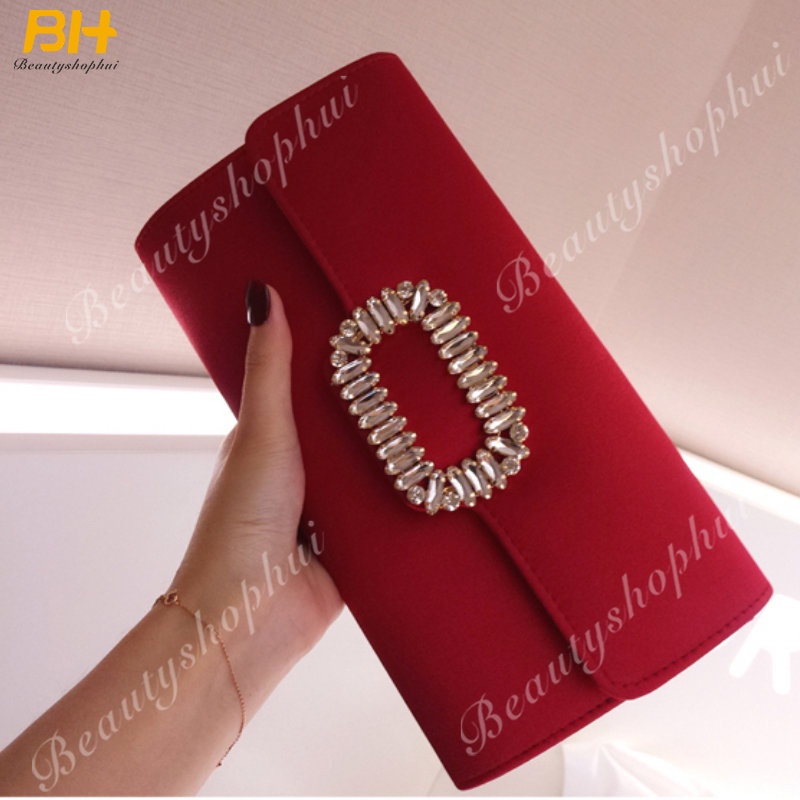 Ví Dự Tiệc Cài Khóa Vuông Vải Satin Đính Đá Sang Trọng Thời Trang 2022 Cho Bạn Gái