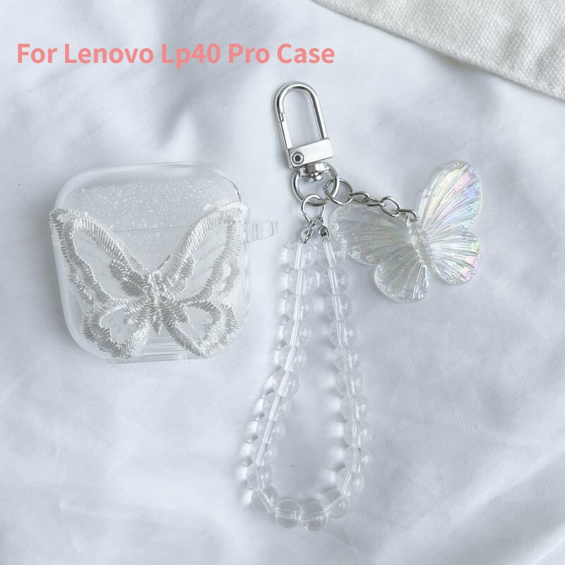 Vỏ Bảo Vệ Hộp Sạc Tai Nghe Bluetooth Lenovo Lp40 Pro Trong Suốt Chống Rơi Hình Bướm Màu Laser