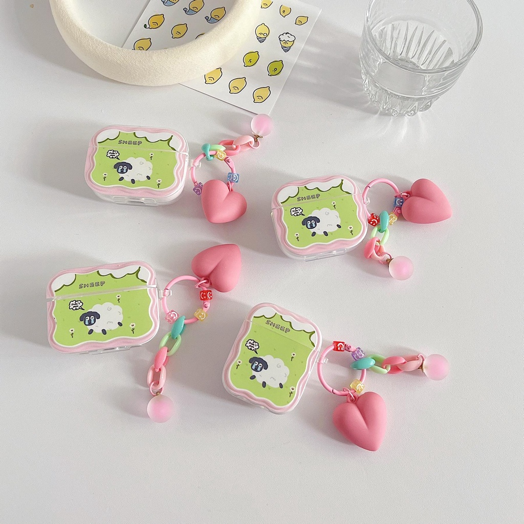 Vỏ Bảo Vệ Hộp Sạc Tai Nghe AirPods 1 2 3 Pro 2 2022 Bằng PC + Móc Khóa Trái Tim Bằng Silicon Mềm Chống Sốc