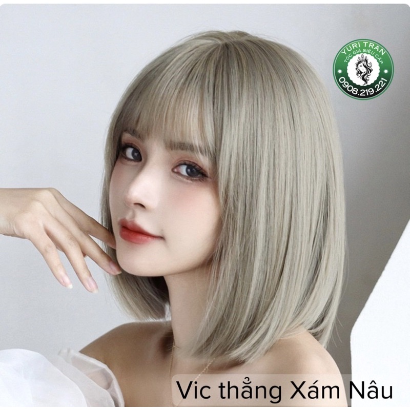 TÓC GIẢ SIÊU CẤP YURI TRAN ( chính chủ ảnh thật) CUP VIC MÀU XÁM NÂU SIÊU TÂY, TẶNG KÈM LƯỚI