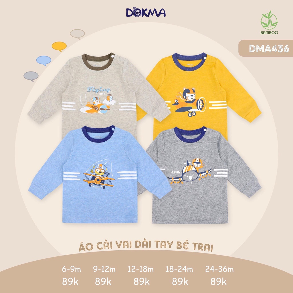 (6->24 tháng) Áo dài tay bé trai Dokma - chất vải sợi tre mềm mát, co giãn, thoáng khí (DMA436)