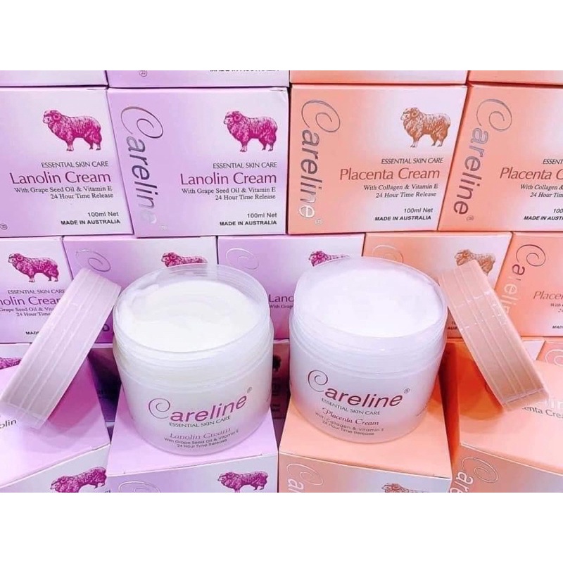 Kem dưỡng ẩm mỡ cừu (tím), nhau thai cừu (cam) Careline Lanolin/Placenta Cream, Úc (100ml) cho mọi lứa tuổi