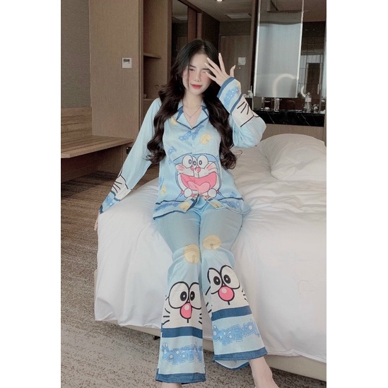 Đồ bộ tay dài, quần dài lụa satin cao cấp freesize