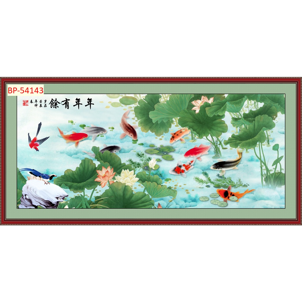 Tranh Cá Chép và Hồ Sen dán tường 3D chất lượng cao