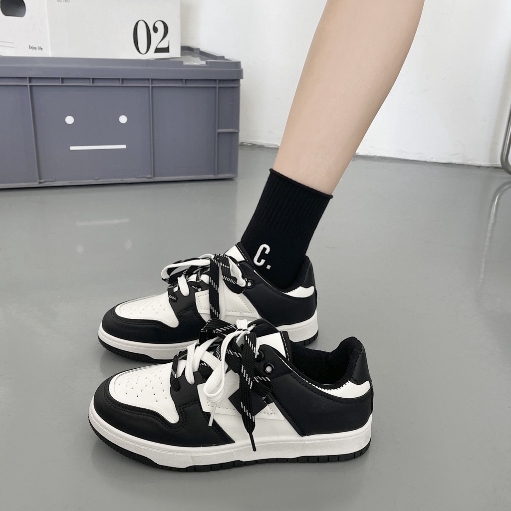 Giày thể thao nữ phối màu đen trắng 2 dây,  giay học sinh sneaker hottrend 2023