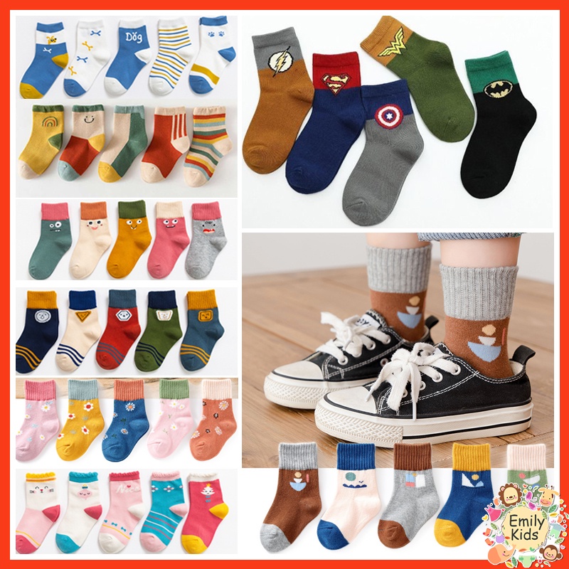 Set 5 Đôi Vớ Cotton Thoáng Khí Kháng Khuẩn In Họa Tiết Hoạt Hình Siêu Anh Hùng Thời Trang Cho Bé Trai Và Gái 1-12 Tuổi