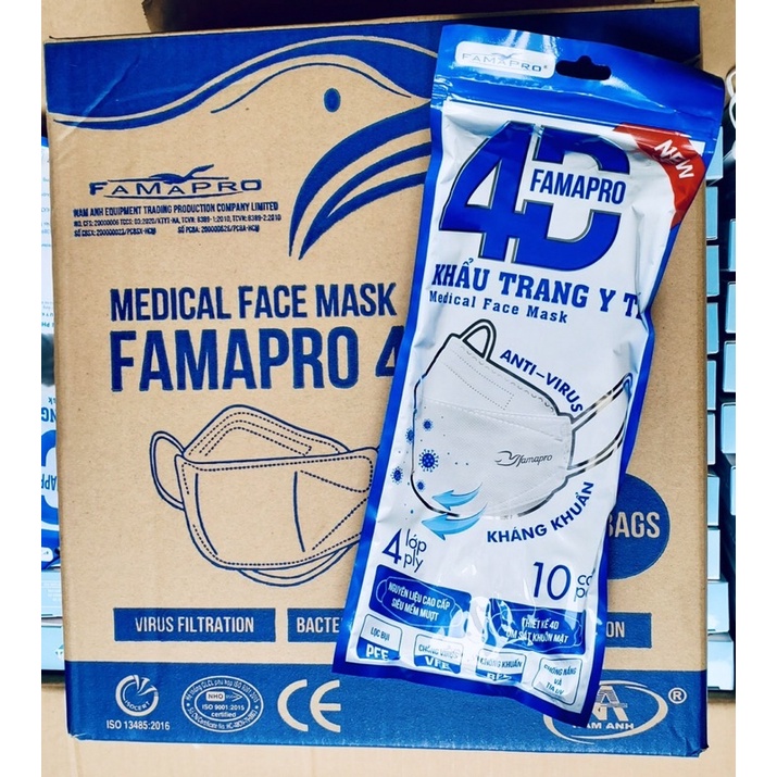 ✅ Thùng 300 cái khẩu trang kf94 4D Famapro Nam Anh 4 lớp kháng khuẩn Cao cấp Màu Trắng