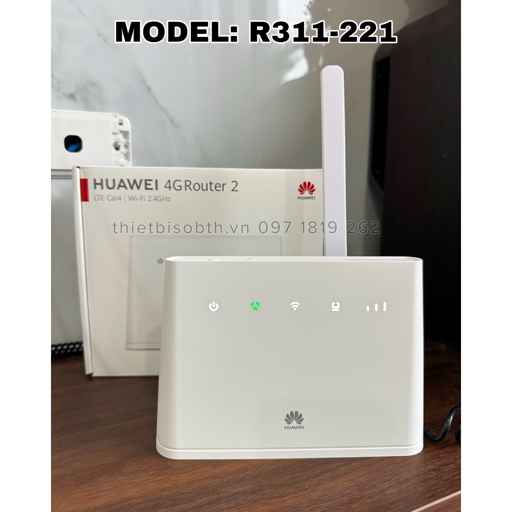 Thiết bị phát wifi 4g từ sim Huawei B311, B311B Truy cập 32 thiết bị, có cổng lan ra. Tặng 2 râu anten thu sóng.