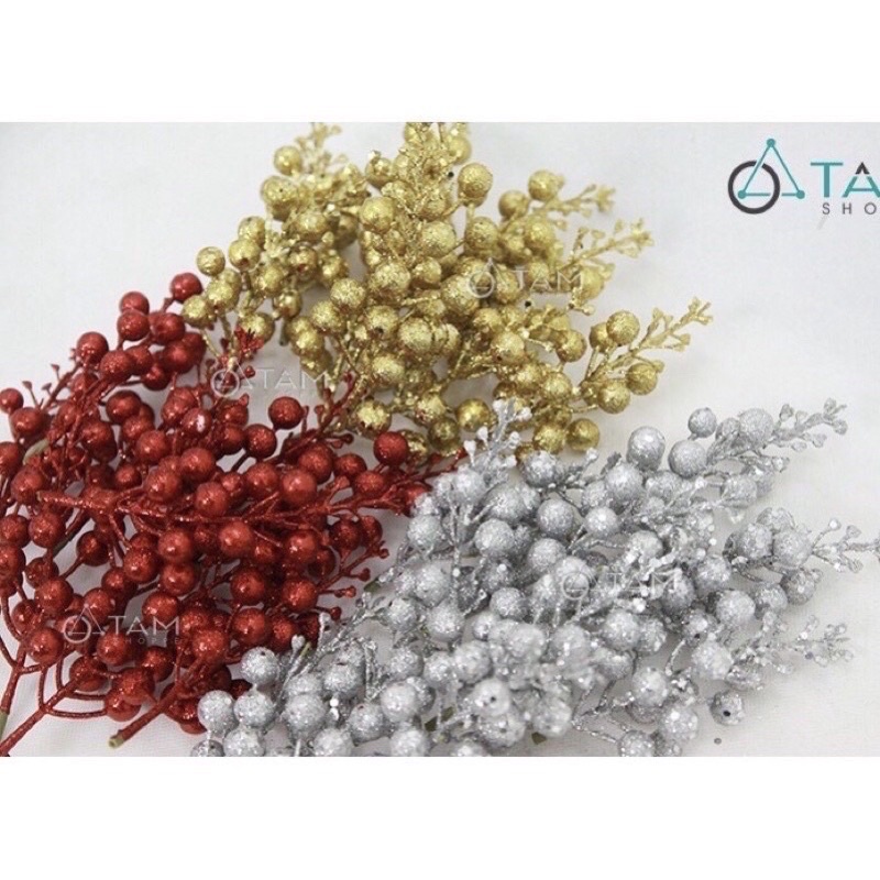 Cành quả sung nhũ kim tuyến làm vòng nguyệt quế,trang trí cây thông Noel - HN5