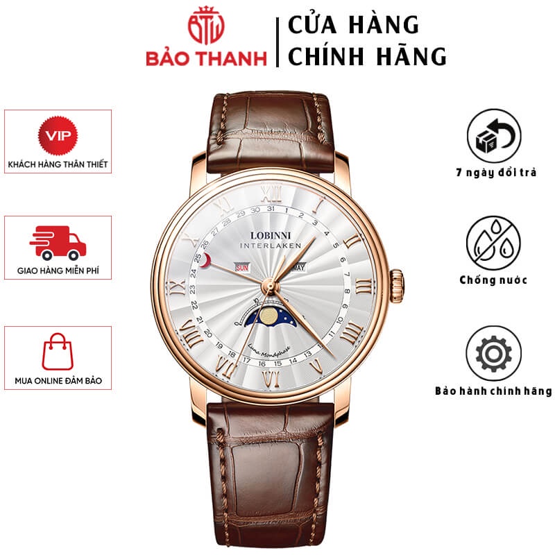 Đồng Hồ Nam LOBINNI No.3603 Chính Hãng BH 24T Chịu Nước 30m Kính Chống Xước Dây Da Cao Cấp (Máy Quartz-Pin)