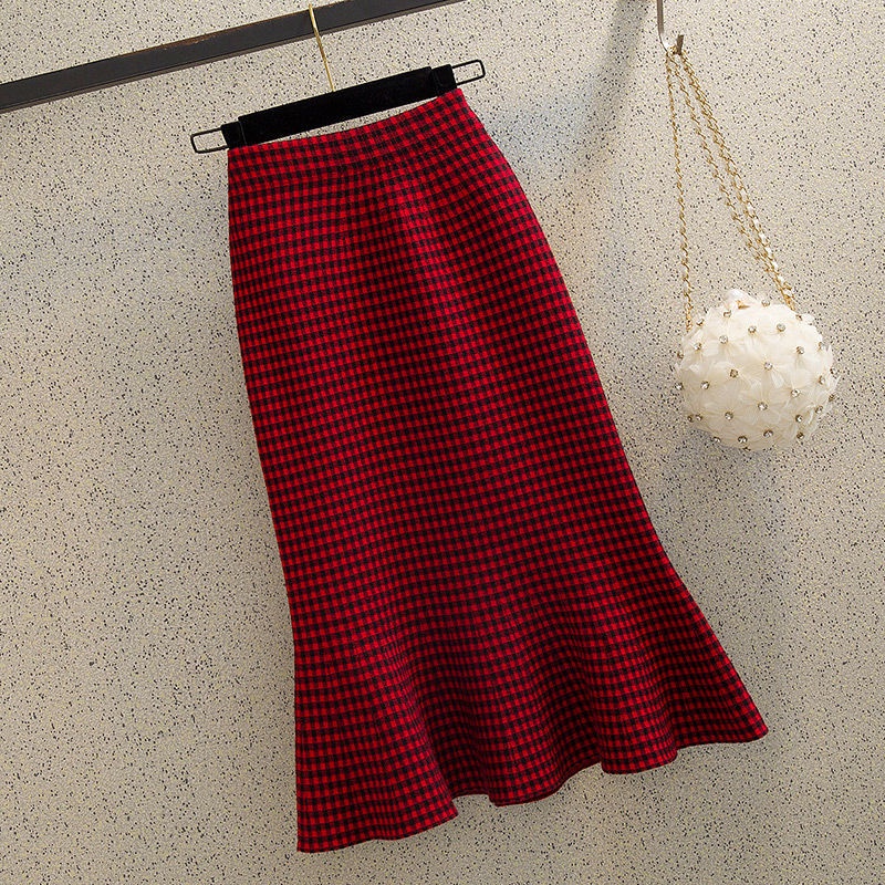 Chân Váy Đuôi Cá Lưng Cao Họa Tiết Kẻ Sọc Phong Cách Hàn Quốc Thời Trang Cho Nữ