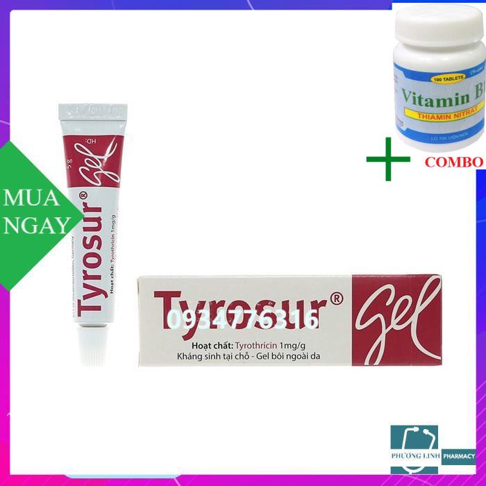 Combo Vitamin B1 chai 100 viên+ GEL BÔI DA TYROSUR tuysp 5g