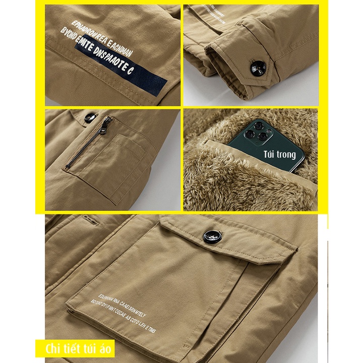 Áo khoác nam túi hộp vải kaki lót lông dày, mềm, mặc ấm mùa đông - AK2204