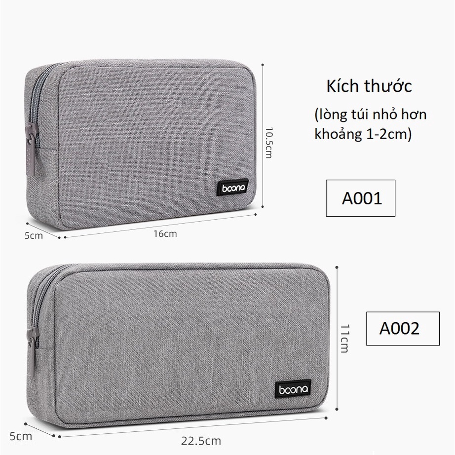 Túi đựng cáp sạc laptop, chuột máy tính, điện thoại và phụ kiện laptop macbook ipad Baona (Boona) A002 A001 Vu Studio