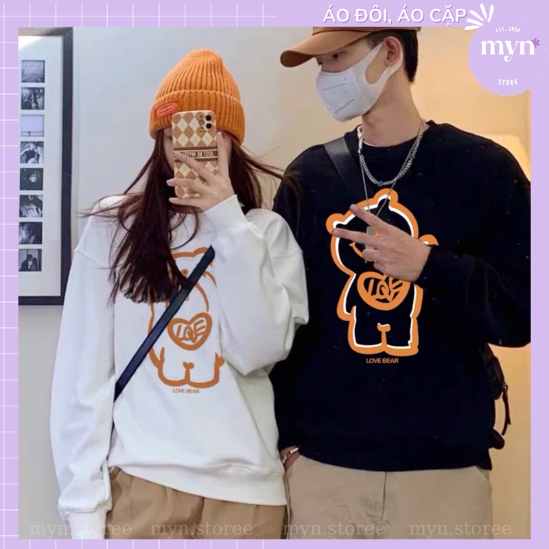 Áo Sweater Nỉ Dày Dặn Cặp Đôi, Bạn Thân Hình Chú Gấu Cute, Áo Sweater Nỉ Nam Nữ Form Rộng Nam Nữ Đủ Size
