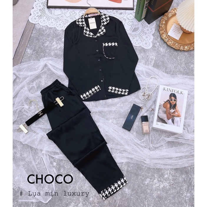 Bộ lụa dài tay hãng sam choco áo dài tay quần dài bộ mặc nhà đẹp bộ pijama cao cấp