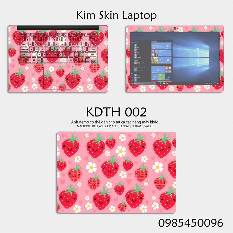 Skin Dán Laptop Mẫu Trái Dâu - Cắt Sẵn Theo Từng Kích Thước Máy