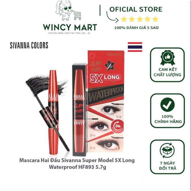 Mascara Hai Đầu Sivanna Super Model 5X Long - Mascara 2 Đầu Thái Lan Làm Dài, Dày Mi Hiệu Quả HF893