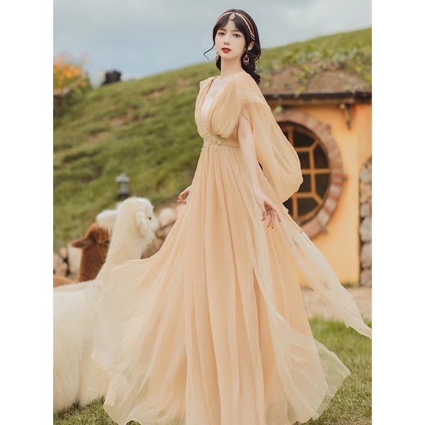 Váy Nàng Thơ Kèm Khăn Phia sau Thời Trang Du Lịch Nữ M102 Sẵn