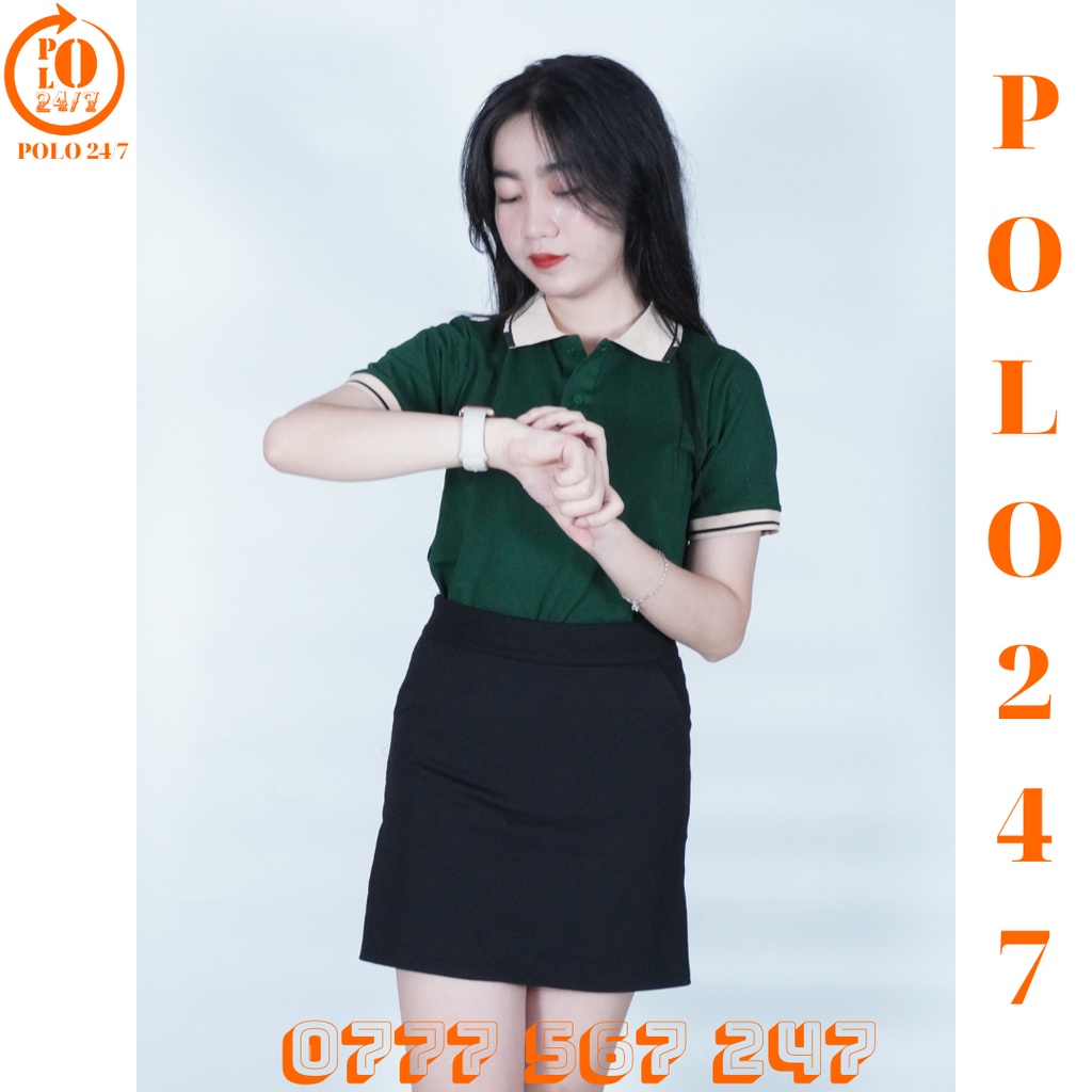 Polo xanh rêu đơn giản tinh tế,cho cặp đôi, chất vải cá sấu cotton co giản 4 chiều, thoáng mát.
