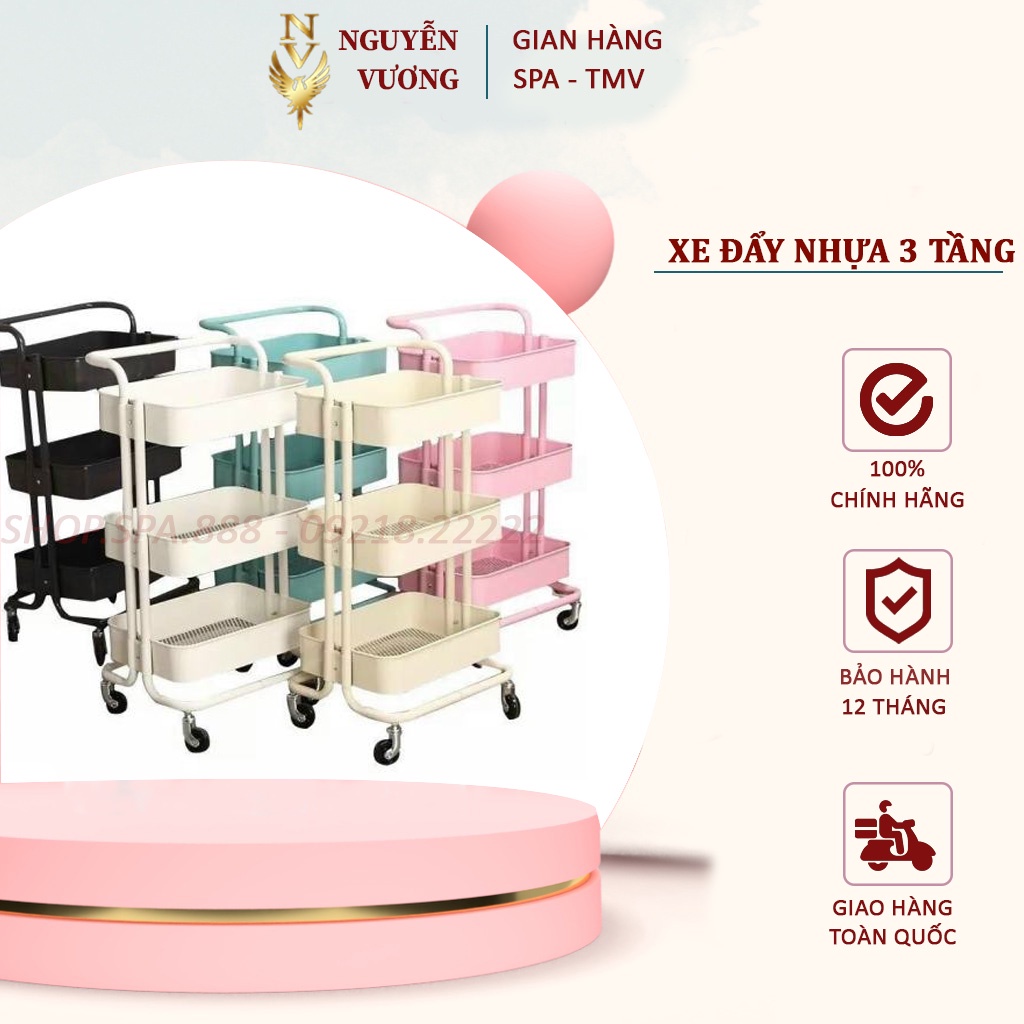 Xe Đẩy Nhựa Spa 3 Tầng Đủ 4 Màu, Thiết Kế Sang Chảnh. Có Bánh Xe Di Chuyển Và Khóa Bánh.