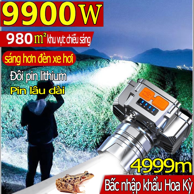 ĐÈN PIN LED ĐỘI ĐẦU KÍN NƯỚC SIÊU SÁNG  Đèn Pha LED Công Suất Cao Chống Thấm Nước Chuyên Dụng Cho Câu Cá