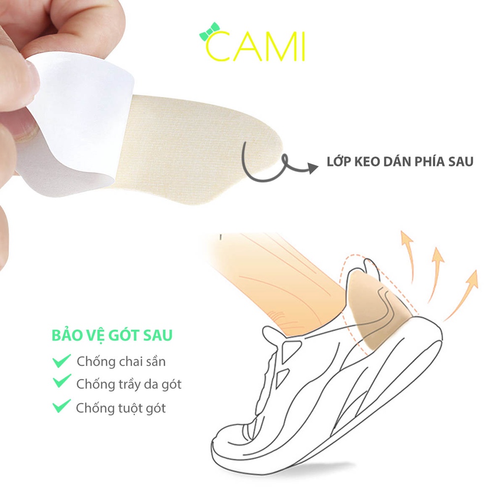 Lót giày cao cấp mặt nhung có keo dán cố định giúp giảm size, chống trầy gót chân khi mang giày - Cami - CMPK279