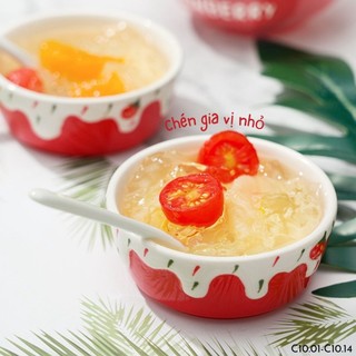 Bộ bát đĩa dâu tây đỏ sữa phủ chảy