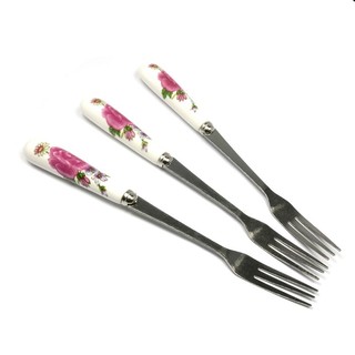 Combo 10 Thìa Rĩa Inox Cán Sứ Họa Tiết Hoa Hồng Đẹp