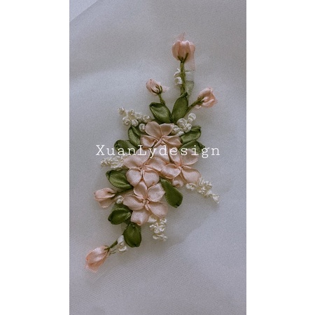 Hoa thêu ruy băng đính áo dài đầm váy