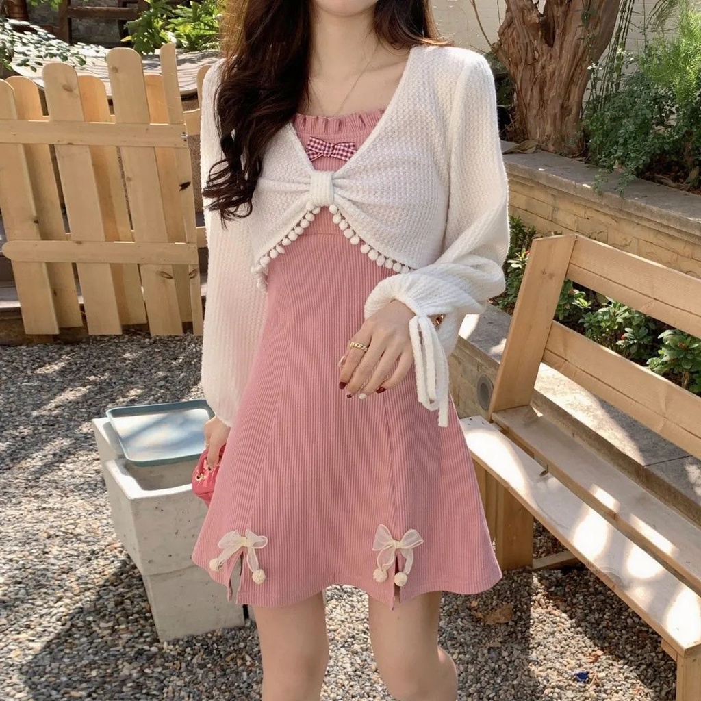 Set Đầm Hai Dây Thắt Nơ Eo Thời Trang Mùa Hè Hàng Mới 2022 Dành Cho Bạn Nữ