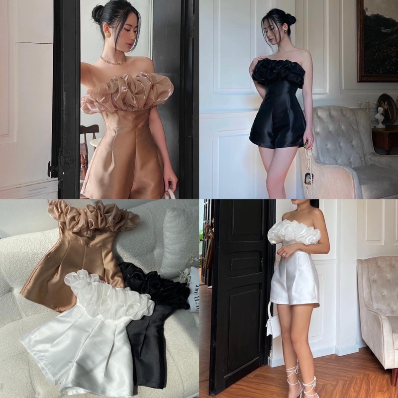 Jumpsuit ống phồng bèo dáng short ngắn sang chảnh