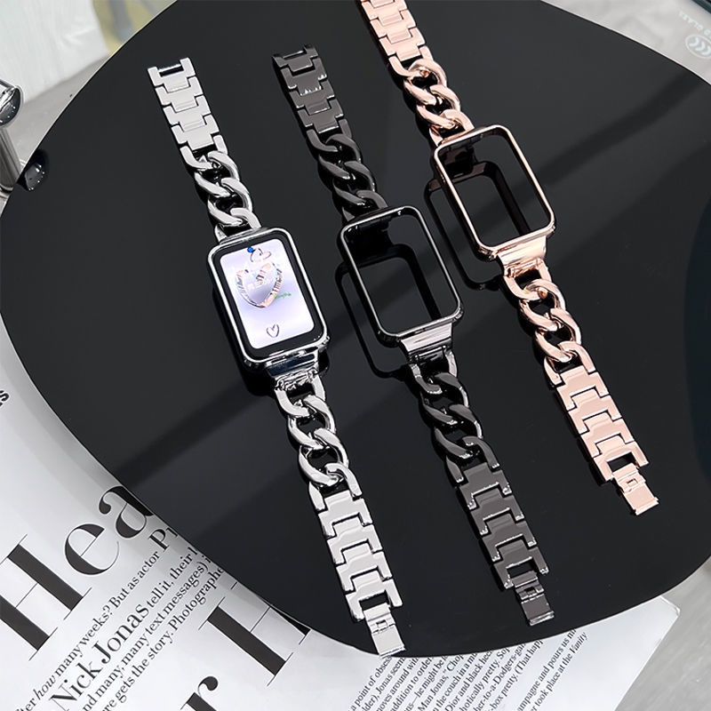 Dây Đeo Denim + Khung Kim Loại Cho Đồng Hồ Thông Minh Huawei Band 6 / Huawei Band 7