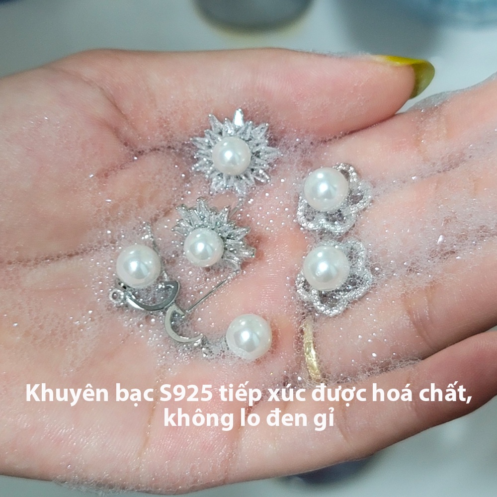 [Không đen gỉ] Khuyên tai bạc thật S925 hàng xưởng dáng thả mặt đá KB49