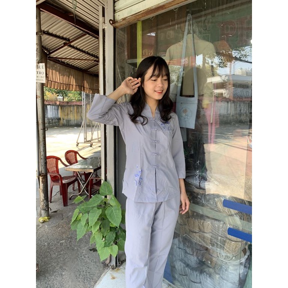ĐỒ LAM ĐI CHÙA   Bà Lai Tim Kate Mịn có thêu hoa sen dành cho nữ