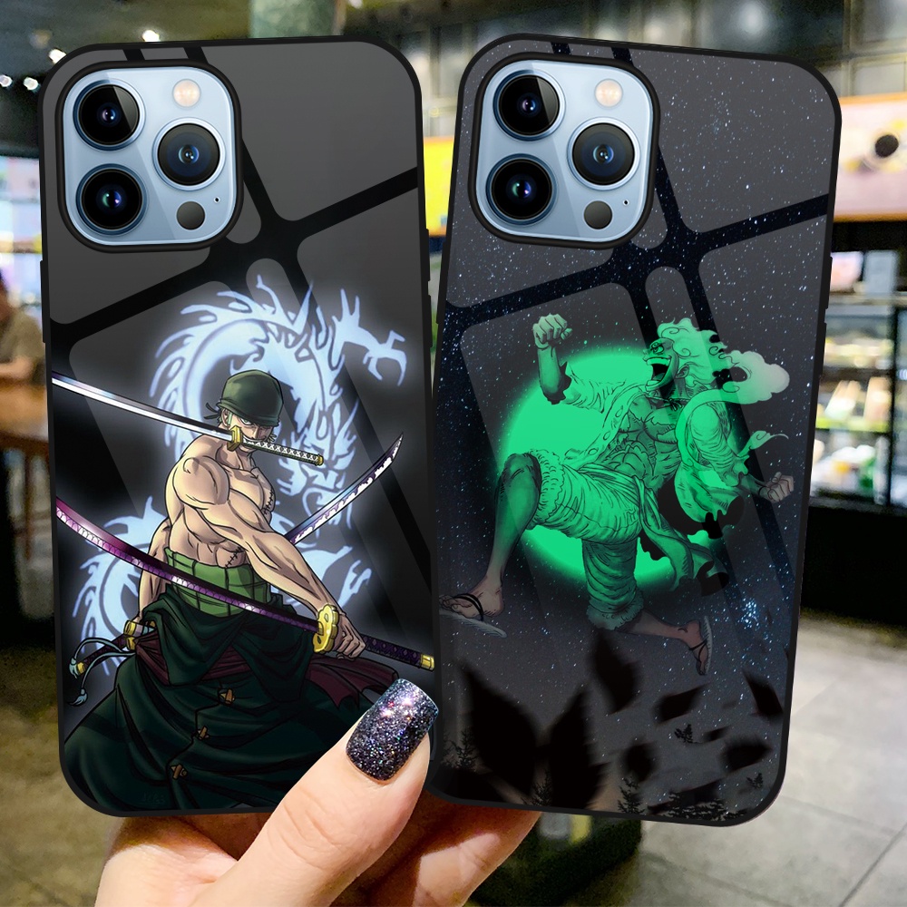 Ốp Điện Thoại Kính Cường Lực In Hình Anime One Piece Dạ Quang Cho iPhone 14 Pro 11 13 Pro Max 12 14 Plus