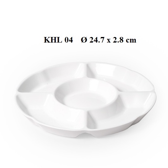 Khay tròn đựng lẩu ,kem 5 ngăn nhựa Melamine Horeca trắng cao cấp