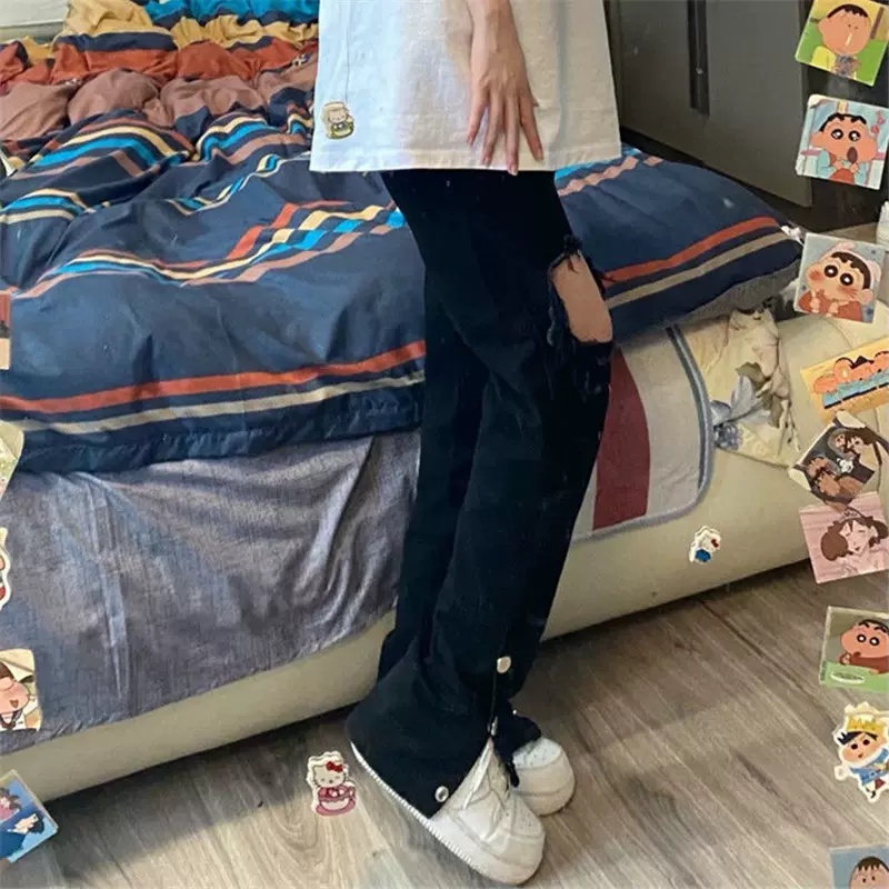 Quần jeans dài rách gối thời trang cho nữ quần jean nữ