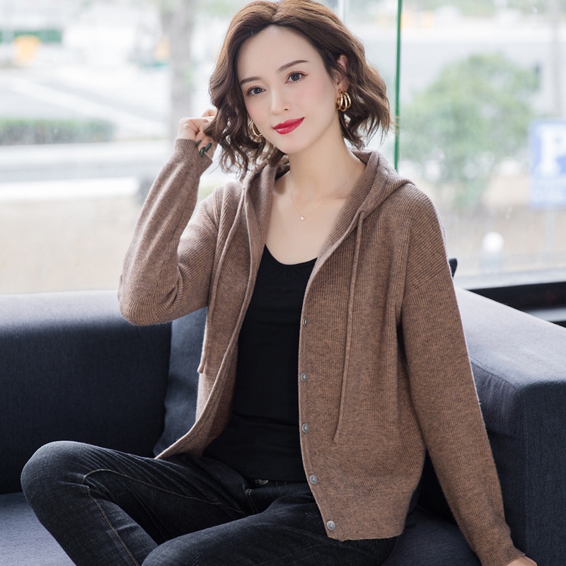 Áo Khoác Len Có Mũ Trùm Đầu Co Giãn Free Size Sợi Len Mềm Mịn Phong Cách Ulzzang