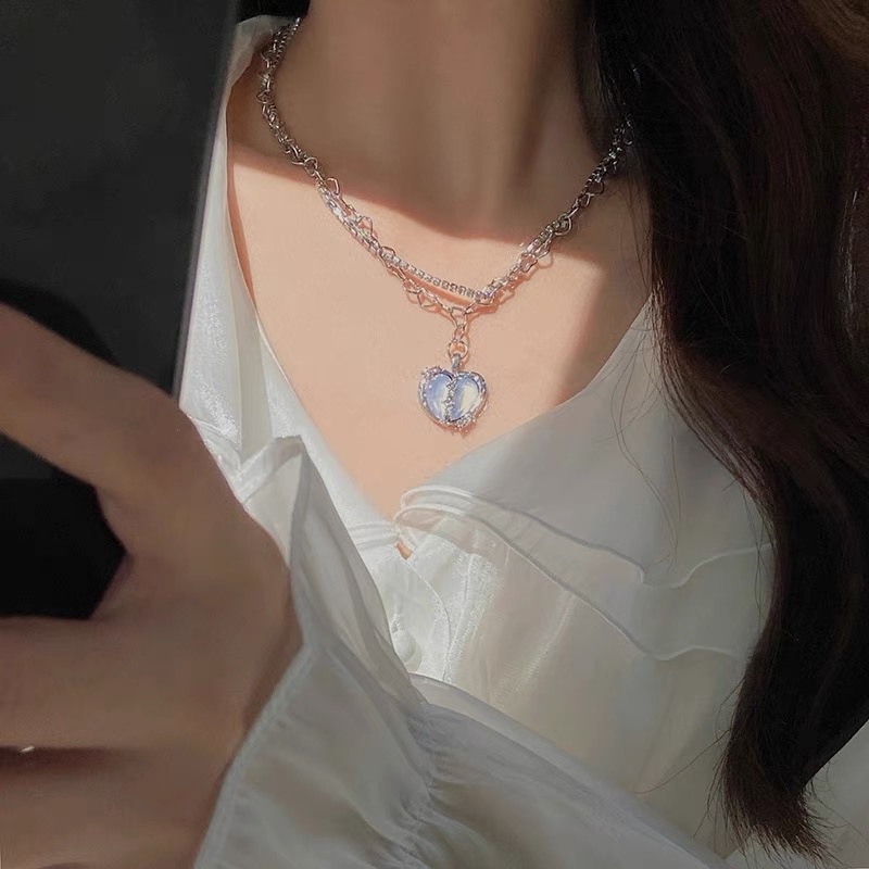 Vòng cổ choker 17KM mặt trái tim đôi cánh thiên thần đính đá zircon ngọc trai nhiều màu tự chọn y2k