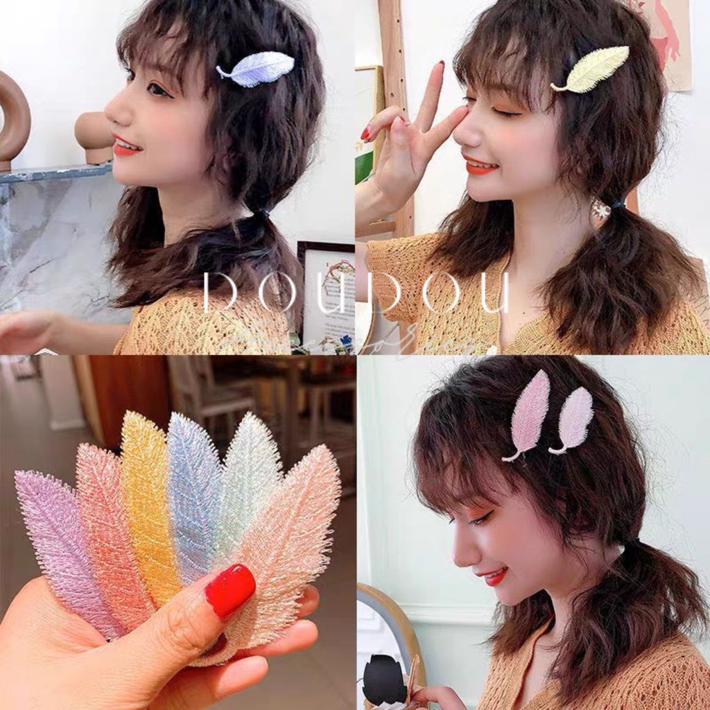 Phụ kiện kẹp tóc xinh DOUDOU Cặp tóc Kẹp mái cho nữ hình chiếc lá phong cách Hàn Quốc ánh nhũ xinh xắn thời trang FJ015